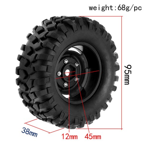 4 pcs 1,9 Zoll Simulations Reifen Auto Räder Naben für SCX10 1/10 RC Modell Auto - Bild 3 von 5