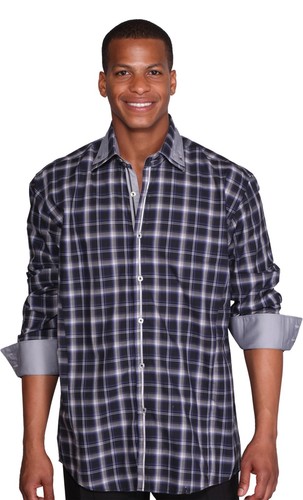 MEN'S FASHION SHIRT 60% COTTON 40% POLY Check Fashion Cuff Button Collar AH 607 - Picture 2 of 11