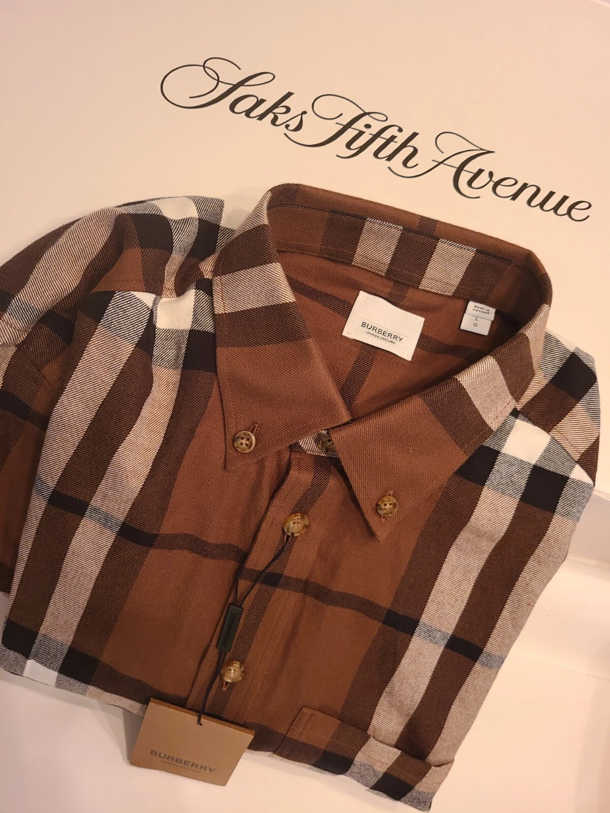 Camicia di flanella Burberry da uomo nuova $800 taglia grande logo a quadri edizione limitata
