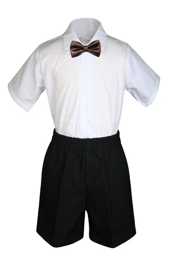 Juego de 3 piezas Pantalones Cortos Bebé Niño Pequeño Formales Fiesta NEGROS con Corbata Arco de Color - Imagen 16 de 25