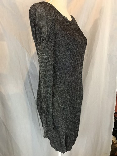 Maje Metallic Knit Draped Silver Black Cocktail Dress Size 1 Small - Picture 3 of 7