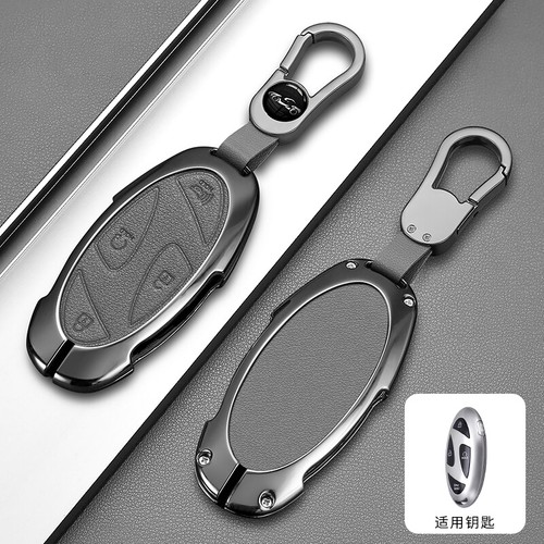 Alloy Leather Car Key Fob Case Cover For Hyundai Tucson Santa Fe Elantra Kona - Picture 7 of 19