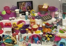 Barbie Doll House Accessories: TV, Dishes, Food, Turkey, Flowers 1:12 Diorama