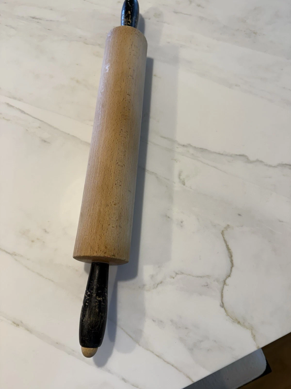 Vintage Wood Rolling Pin Black Handles 19" Baking Farmhouse Kitchen Decor