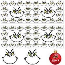 52 Pcs Christmas Decorations Stickers for Ornaments, Black, Yellow-green