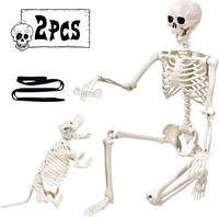 Halloween Skelett 165Cm Beweglich Mit Hund Lebensgroß Realistisch Dekoration