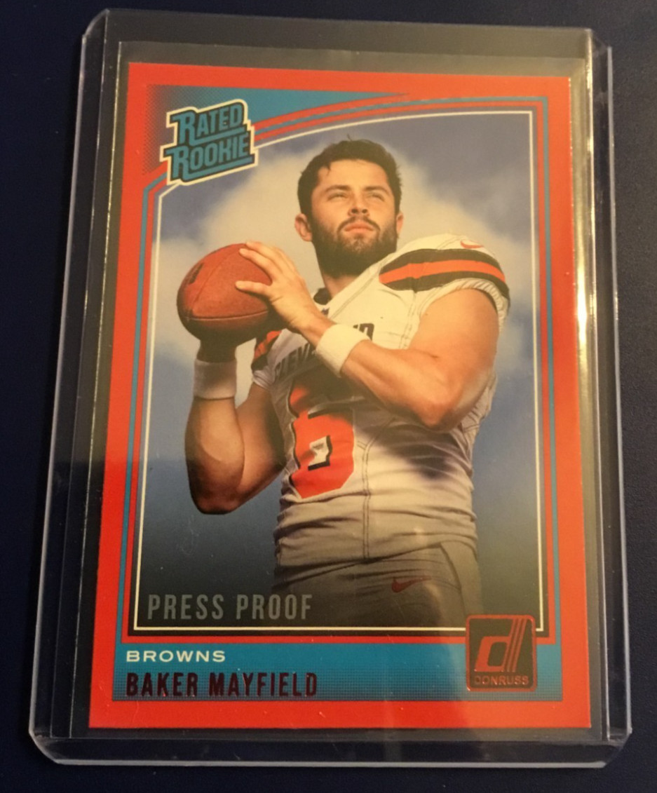 2018 Donruss # 303 BAKER MAYFIELD Rated Rookie Red Press Proof Browns Bucs Hot!