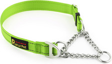 Martingale Dog Collar with Stainless Steel Chain and Reflective Nylon, Adjustabl