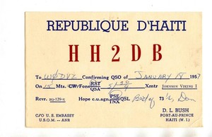 QSL Card HH2DB Republique D'Haiti 1957 Port AU Prince
