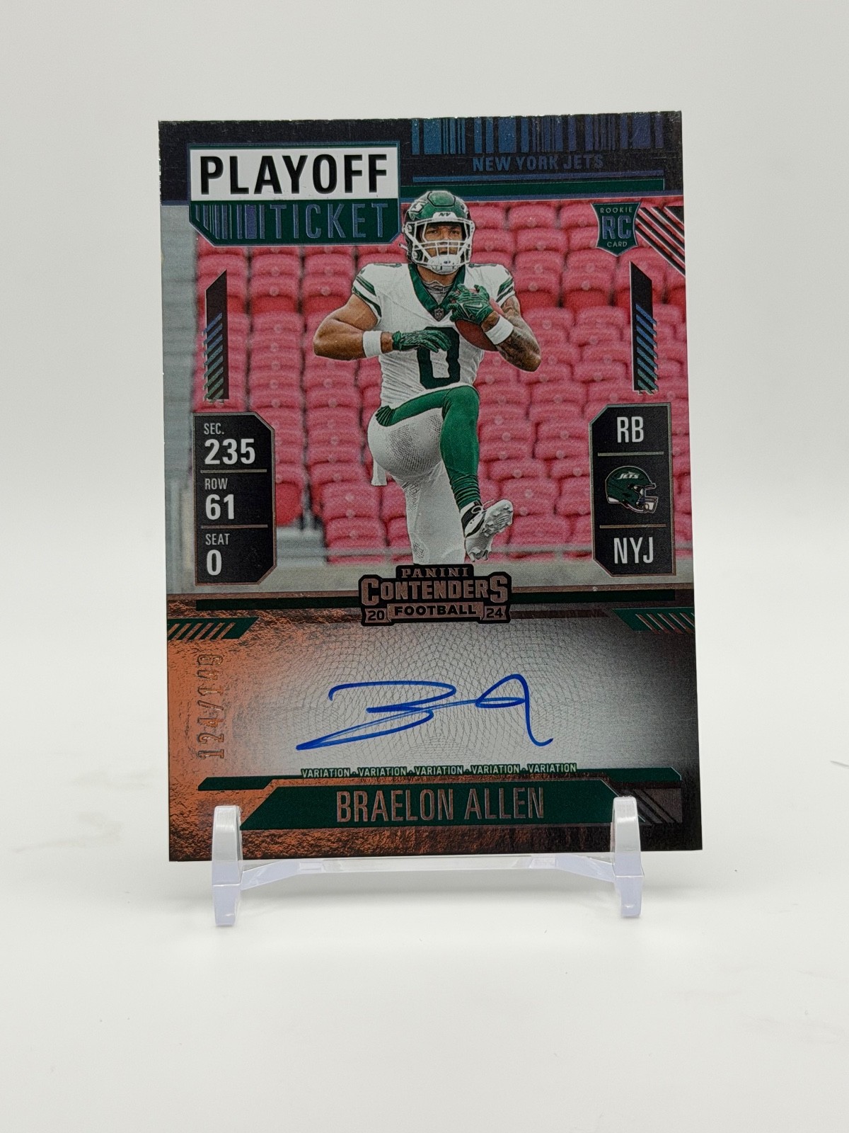 2024 Contenders Braelon Allen Playoff Ticket Auto /149 Rookie RC Variation Jets