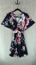 Tua Dress Womens 2X Blue Floral Wrap V-Neck Knee Length Dolman Sleeve Stretch