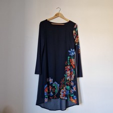 Abito corto Desigual Navy taglia 10 floreale mandala trasparente sovrapposizione manica lunga