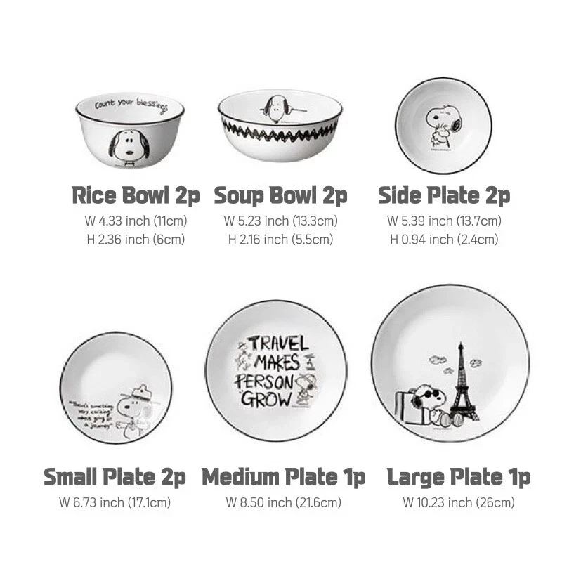 CORELLE x Peanuts Snoopy & Charlie Edition 10P Set Dinnerware Plate Bowl Kitchen - Image 2 of 4