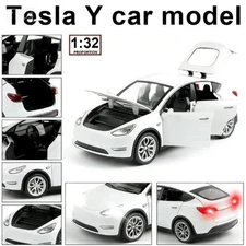 1:32 Scale Tesla White - 4 Door Car Model Diecast Toy Vehicles for Kids Gifts