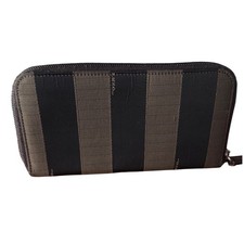 Fendi Pequin Striped Zip Around Continental Wallet Tobacco 2268-30878-098 4x7.5"