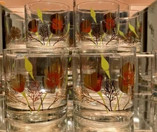 VTG. Couroc of Monterey California Poppy Lowball Glasses Set of 4 MCM