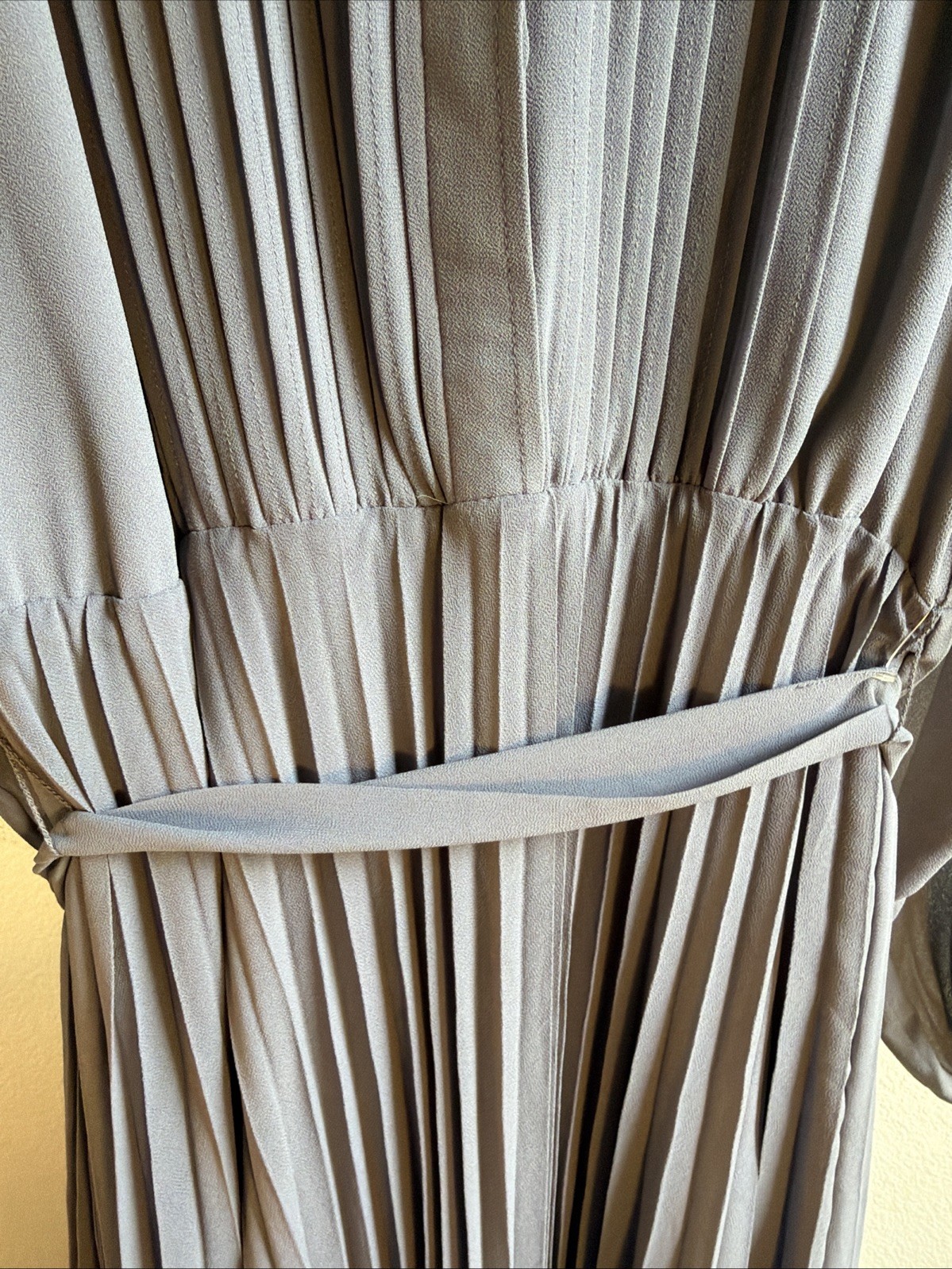 NWT H&M Grey Blue Pleated Long Sleeve Chiffon Dress Size XL image 7