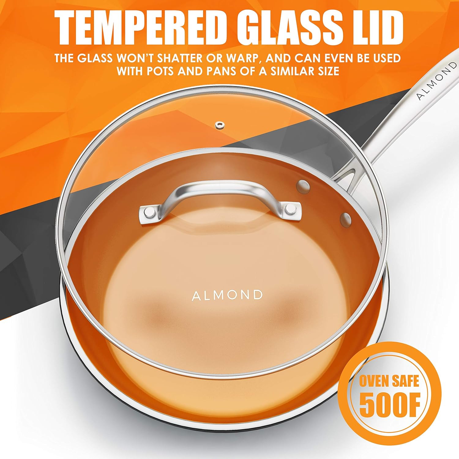 Nonstick Ceramic Copper Frying Pan: Non Stick 8 Inches Skillet with Glass Lid -