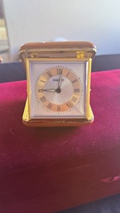Vintage Equity Gold Brown Square Traveling Alarm ⏰ Clock Analog W/ Ring 