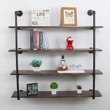 Industrial Retro Pipe Shelf 48in 4 Tier Wall Mounted,Rustic Floating Shelves,...