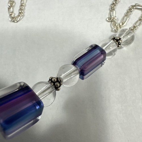 Cane Glass Furnace Bead Silver Necklace Multicolored Blue Purple Clear - Picture 9 of 15