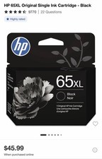 HP 65XL Original Single Ink Cartridge - Black 10/2027 