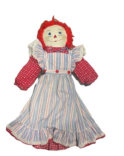 Large Vintage Raggedy Ann Style Cloth Doll Red Yarn Hair Handmade Look 25”