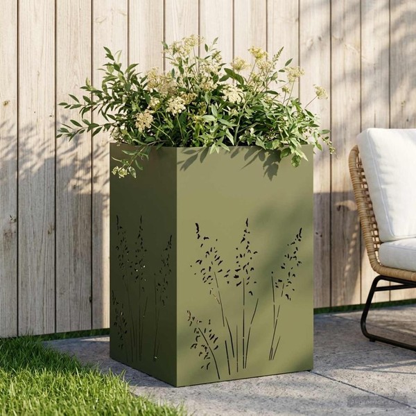 Garten-Pflanzgefäß OlivgrüN 50 X 50 X 75 Cm Kaltgewalzter Stahl-image