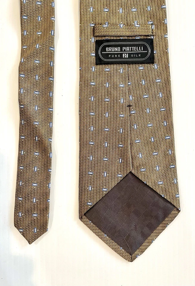 二手 Bruno Piattelli 男式领带 100% 真丝铜/长蓝色/白色 美国制造 — 第 3/4 张图片