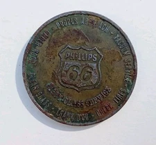 VINTAGE PHILLIPS 66 GASOLINE ADVERTISING TOKEN MYSTERY RIDER BONUS COIN DEPUTY