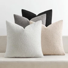 Pack of 4 Decorative Textured Boucle Throw Pillow Covers 20x20 Inch Black Whi...