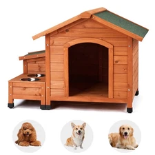 Outdoor Wooden Dog House with Weatherproof Asphalt Roof for Outdoor & Indoor