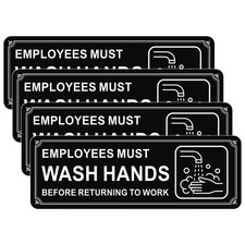 4 PCS Employees Must Wash Hands Sign Self-Adhesive 9x3 Inch Acrylic Black