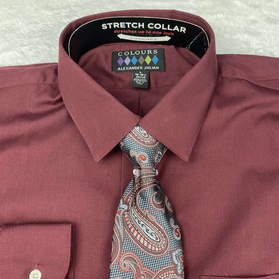 Camisa de vestir Alexander Julian Colores para hombre 16,5-34/35 con corbata borgoña regular  Foto 2 de 4