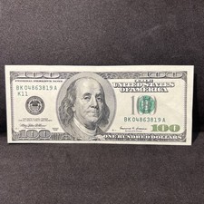 Series 1999 US One Hundred Dollar Bill Note $100 Dallas BK 04863819 A cut error