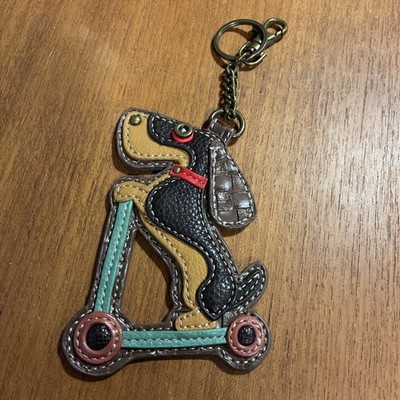 Chala DOG Variations Key Fob Purse Dog Bag Tag Hang Riding Scooter Cute Brown