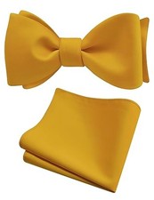 Mens Solid Color Bowties Self Tie Bow Tie Handkerchief for Men Gold Mustard
