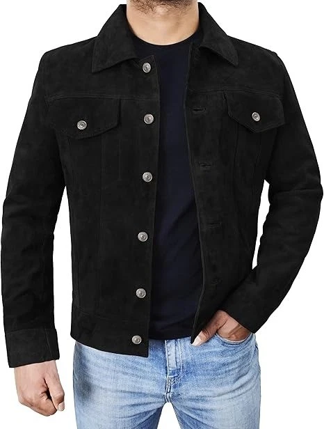 Men’s Premium Black Suede Leather Trucker Jacket Vintage Western Motorcycle Coat
Opens in a new wind