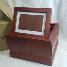Smart Cremation Memorial Box URN 4x6 Photo Frame Display Cherrywood