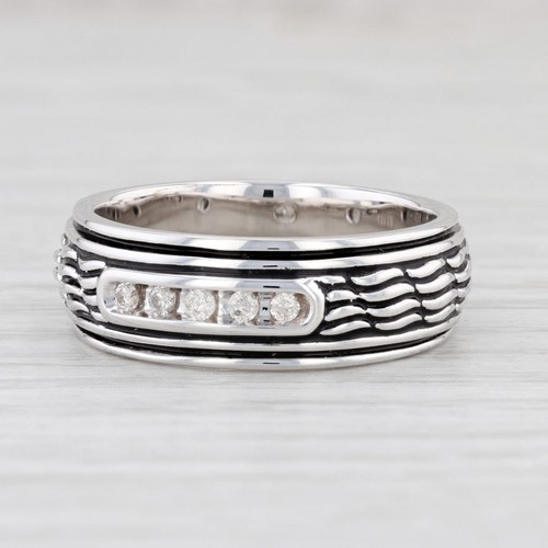 New Diamond Men’s Ring Sterling Silver Size 9.75 Wedding Band Etched Pattern