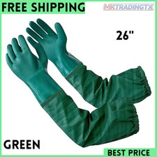 Extra Long 26 Rubber Pond Gloves Chemical Resistant Gloves PVC Reusable