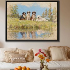 Bernese Mountain Dog Canvas Print Oil Painting Living Room Dog Decor Wall Art