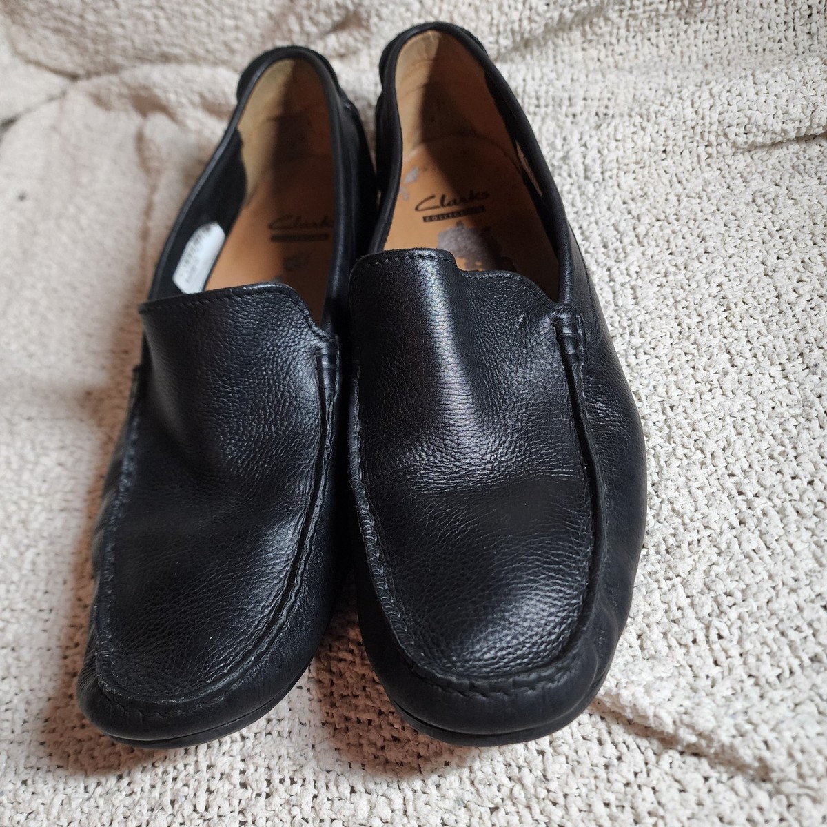 Clarks Black Leather Markman Plain Driving Loafer Mens US Sz 