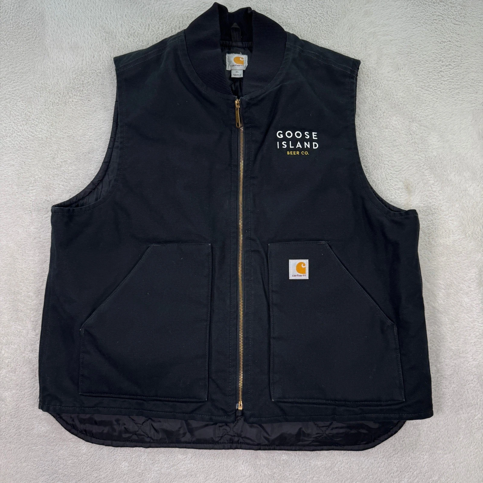 Carhartt V02 Mens XL Black Duck Vest Goose Island Beer Co Embroidered Zip Up
