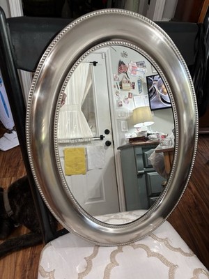 Oval Wall Mirror, Silver-Tone Metal Framed, Wall Mounted, 24  x 18 