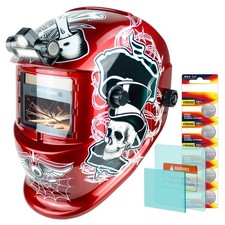 TRQWH Solar Powered True Color Auto Darkening Welding Hood Welding Helmet Red 
