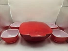 Vintage  Red 1.5qt. PYREX Covered Casserole w/ 4-7oz. Ramekin Bowls