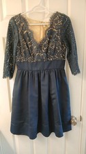 Eliza J Navy Lace & Satin Formal Dress Size 6 Cocktail/Wedding/Homecoming