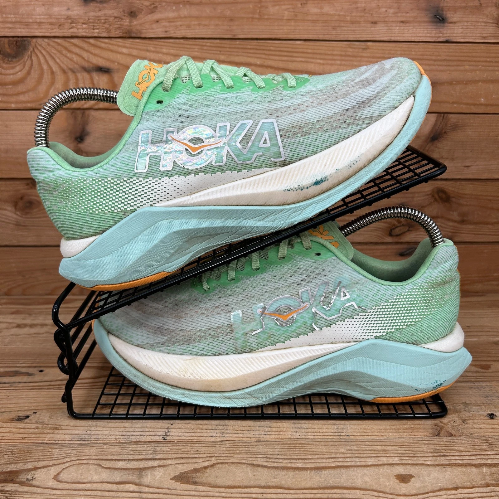 Scarpe da ginnastica Hoka One One da donna taglia UK 7 Mach X verdi corsa su strada maratona