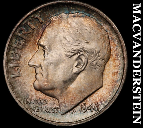 1946 Roosevelt Dime- Super Color- Choice Gem Brilliant Unc Luster #J3957